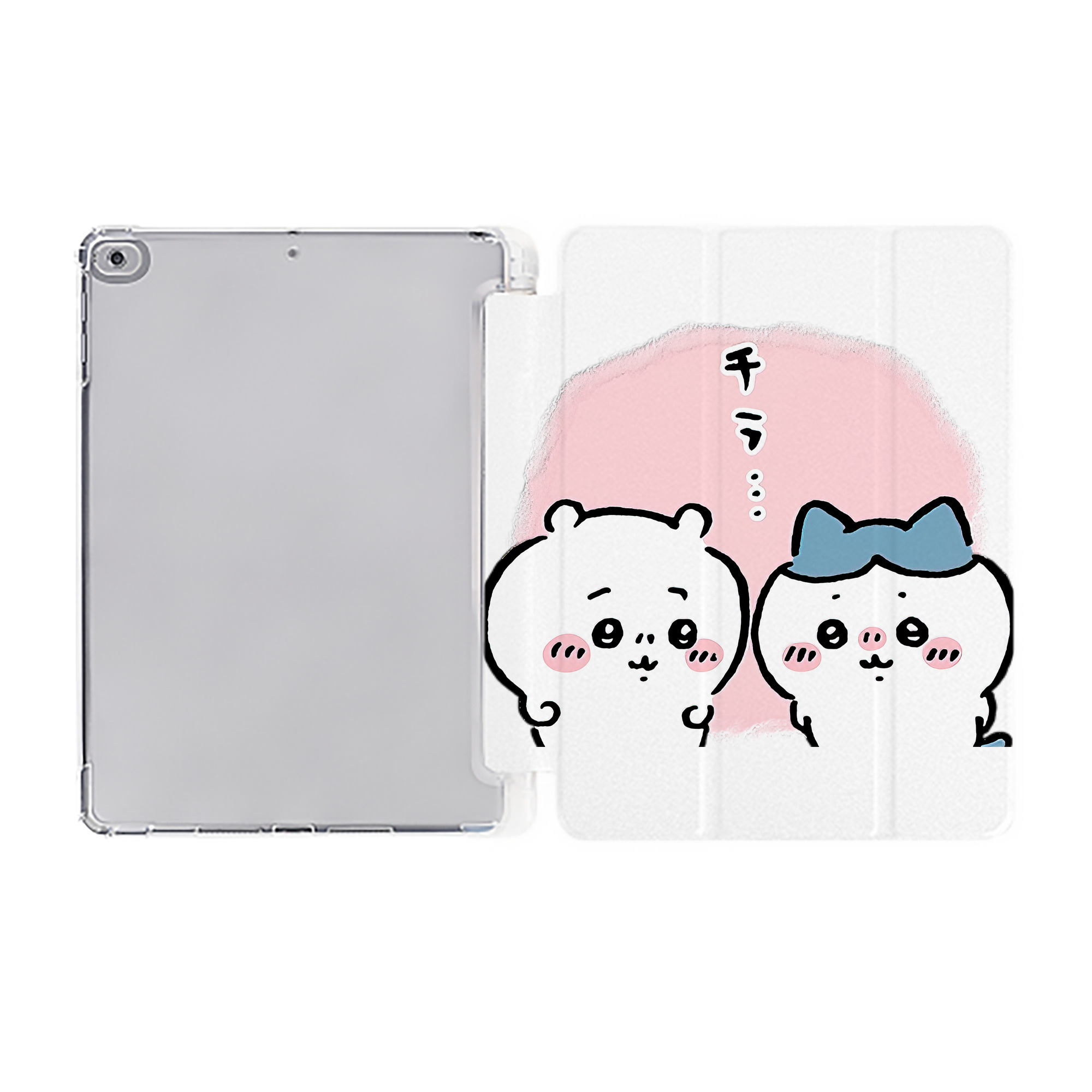 （画像用） ちいかわ ハチワレ Chii-kawa hachiware IPad ケース ペン収納付き 三つ折りスタンド PUレザー×シリコン 対応機種9.5/10.5/10.9インチ